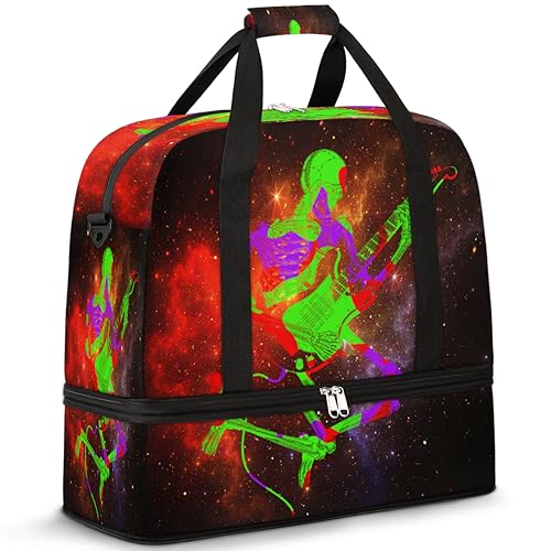 Rock Skull Travel Duffle Bag for Women Men Space Skull Galaxy Weekend Overnight Bags Foldable Wet Separated 47L Tote Bag for Sports Gym Yoga, farbe, 47 L, Taschen-Organizer von WowPrint