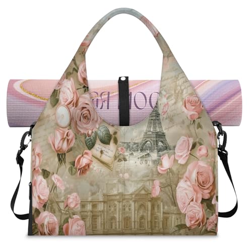 Romantische Frankreich-Postkarten-Sporttasche mit Schuhfach, Wochenende, Übernachtungstasche, Tragetasche, Kabinengepäcktasche für Fitnessstudio, Yoga, Reisen, farbe, L, Reisetasche von WowPrint