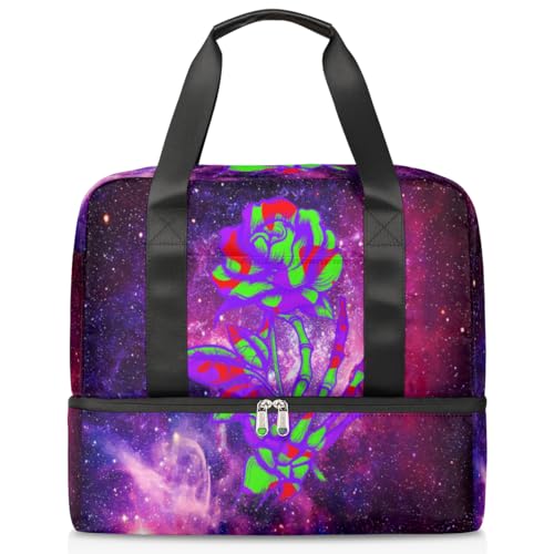 Rose Skull Galaxy Sports Duffle Bag for Women Men Boys Kirls Skull Hand Weekend Overnight Bags Wet Separated 21L Tote Bag for Travel Gym Yoga, farbe, 21L, Taschen-Organizer von WowPrint