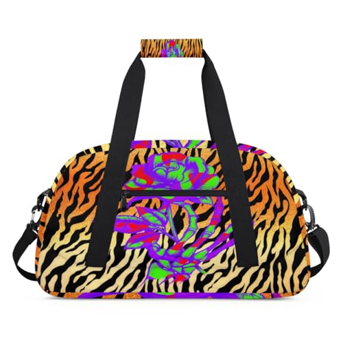 Rose Skull Tiger Skin Kinder Duffel Bags für Mädchen Jungen, Tiger Overnight Weekender Reisetasche 24L Sport Gym Duffel Bag Praxis Tote Tragetasche, farbe, (24L) UK, Taschen-Organizer von WowPrint