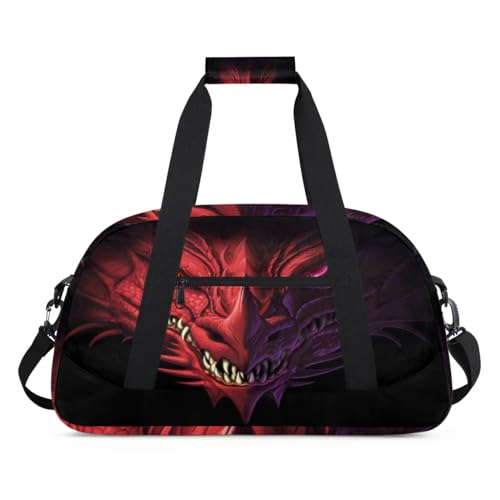 Roter böser Drache Kinder Duffel Taschen für Mädchen Jungen, Drache über Nacht Weekender Reisetasche 24L Sport Gym Duffel Bag Praxis Tote Tragetasche, farbe, (24L) UK, Taschen-Organizer von WowPrint