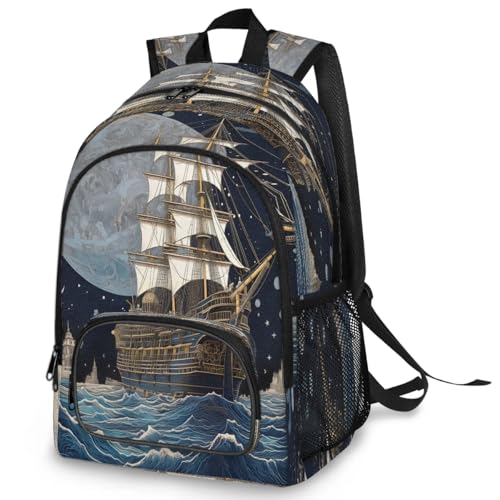 Rucksack im Vintage-Stil, Motiv: Ethnische Ozeane, Schiff, multifunktional, groß, Schule, Büchertasche, Rucksack, Reisen, lässig, Laptop, Tagesrucksack für Kinder, Jungen, Mädchen, Männer, Frauen, Rucksack im Vintage-Stil, Motiv: Ethnische Ozeane, Schiff, multifunktional, groß, Schule, Büchertasche, Rucksack, Reisen, lässig, Laptop, Tagesrucksack für Kinder, Jungen, Mädchen, Männer, Frauen, von WowPrint