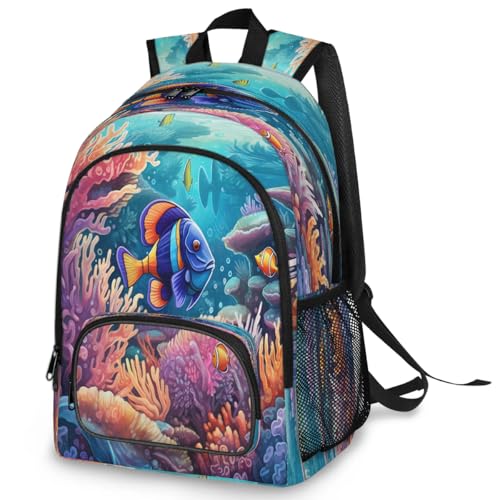 Rucksack mit buntem Ozean-Motiv, multifunktional, groß, Schule, Büchertasche, Rucksack, Reisen, lässig, Laptop, Tagesrucksack für Kinder, Jungen, Mädchen, Herren, Damen, farbig, Big Rucksack mit buntem Ozean-Motiv, multifunktional, groß, Schule, Büchertasche, Rucksack, Reisen, lässig, Laptop, Tagesrucksack für Kinder, Jungen, Mädchen, Herren, Damen, farbig, Big von WowPrint