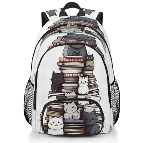Rucksack mit niedlichem Katzenmotiv, großes Fassungsvermögen, Schulrucksack, Wandern, Reisen, lässiger Laptop-Tagesrucksack für Kinder, Jungen, Mädchen, Männer, Frauen, farbig, XXL Rucksack mit niedlichem Katzenmotiv, großes Fassungsvermögen, Schulrucksack, Wandern, Reisen, lässiger Laptop-Tagesrucksack für Kinder, Jungen, Mädchen, Männer, Frauen, farbig, XXL von WowPrint