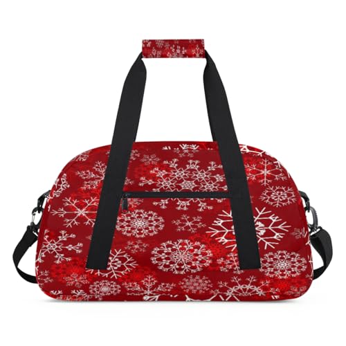 Schneeflocke Weihnachten Kinder Duffel Taschen für Mädchen Jungen, Rote Schneeflocke Overnight Weekender Reisetasche 24L Sport Gym Duffel Bag Praxis Tote Tragetasche, farbe, (24L) UK, von WowPrint