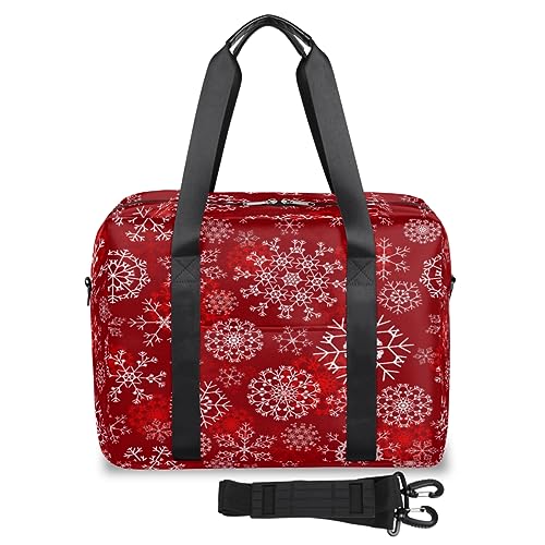 Schneeflocke Weihnachten Reisetasche für Damen Herren Rote Schneeflocke Wochenende Übernachtung Taschen 32 L Große Reisetasche Tragetasche für Sport Gym Yoga, farbe, 32 L, Taschen-Organizer von WowPrint