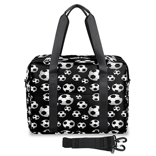 Schwarze weiße Fußball-Reisetasche für Damen und Herren, Fußball, Wochenende, Übernachtungstaschen, 32 l, große Reisetasche für Sport, Fitnessstudio, Yoga, farbe, 32 L, Taschen-Organizer von WowPrint