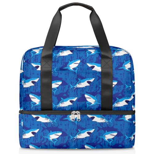 Sea Animals Shark Sports Duffle Bag for Women Men Boys Kirls Cartoon Shark Weekend Overnight Bags Wet Separated 21L Tote Bag for Travel Gym Yoga, farbe, 21L, Taschen-Organizer von WowPrint