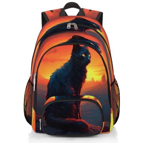 Setting Sun Rucksack mit Katzenmotiv, großes Fassungsvermögen, Schulrucksack, Wandern, Reisen, lässiger Laptop-Tagesrucksack für Kinder, Jungen, Mädchen, Herren, Damen, farbig, XXL Setting Sun Rucksack mit Katzenmotiv, großes Fassungsvermögen, Schulrucksack, Wandern, Reisen, lässiger Laptop-Tagesrucksack für Kinder, Jungen, Mädchen, Herren, Damen, farbig, XXL von WowPrint