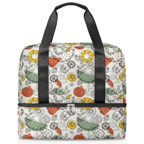 Skandinavischer Stil Obst Sport Duffle Bag für Damen Herren Jungen Kirls Fruit Fattern Weekend Overnight Bags Wet Separated 21L Tote Bag für Reisen Gym Yoga, farbe, 21L, Taschen-Organizer von WowPrint