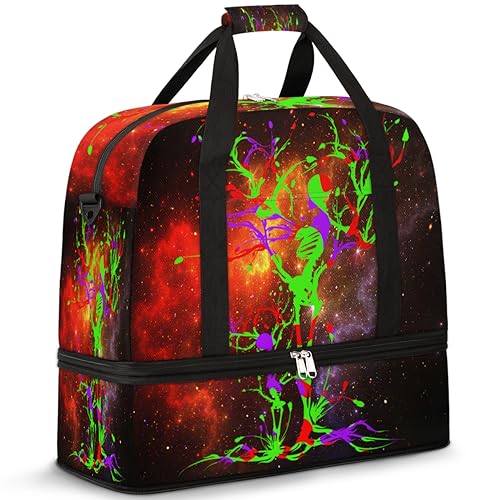 Skull Tree Travel Duffle Bag for Women Men Galaxy Space Skull Weekend Overnight Bags Foldable Wet Separated 47L Tote Bag for Sports Gym Yoga, farbe, 47 L, Taschen-Organizer von WowPrint