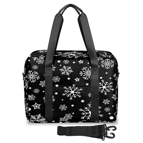 Snowflakes Weihnachts-Reisetasche für Damen und Herren, Winter, weiße Schneeflocken, Wochenend-Übernachtungstaschen, 32 l, große Reisetasche, Tragetasche für Sport, Fitnessstudio, Yoga, farbe, 32 L, von WowPrint