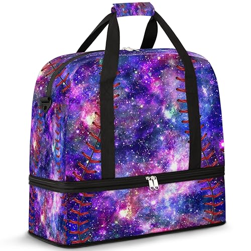 Softball Galaxy Travel Duffle Bag for Women Men Softball Sport Weekend Overnight Bags Foldable Wet Separated 47L Tote Bag for Sports Gym Yoga, farbe, 47 L, Taschen-Organizer von WowPrint