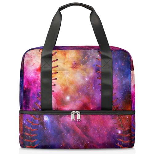 Softball Night Galaxy Sport Duffle Bag für Damen Herren Jungen Kirls Ball Wochenende Übernachtungstaschen nass getrennt 21L Tragetasche für Reisen Gym Yoga, farbe, 21L, Taschen-Organizer von WowPrint