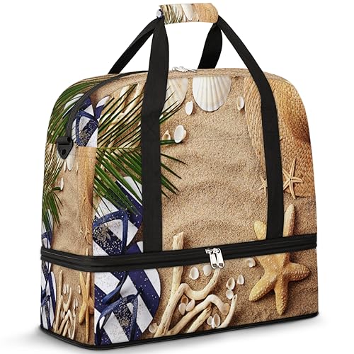 Sommer Strand Seestern Reise Duffle Bag für Damen Herren Meer Seestern Wochenende Übernachtung Taschen Faltbar Nass Getrennt 47L Tragetasche für Sport Gym Yoga, farbe, 47 L, Taschen-Organizer von WowPrint