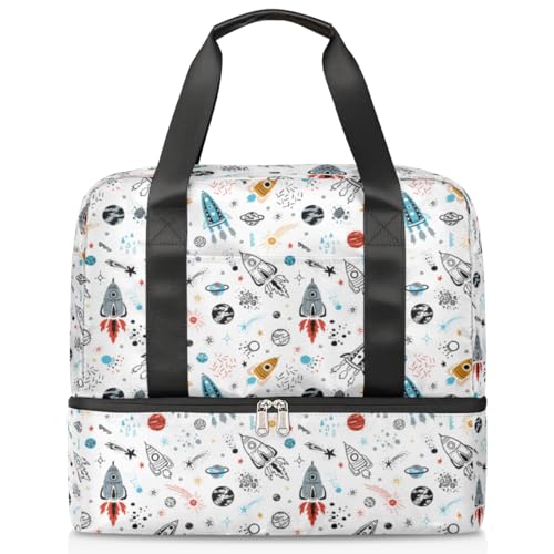 Sonnensystem Cartoon Sport Duffle Bag für Damen Herren Jungen Kirls Solar Planet Wochenende Übernachtung Taschen Nass Getrennt 21L Tragetasche für Reisen Gym Yoga, farbe, 21L, Taschen-Organizer von WowPrint