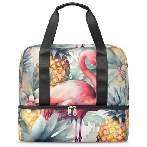 Sport Duffle Bag für Damen Herren Jungen Kirls, Ananas Flamingo 21L Wochenende Übernachtung Taschen Nass Getrennte Tragetasche für Reisen Gym Yoga, farbe, 21L, Taschen-Organizer von WowPrint