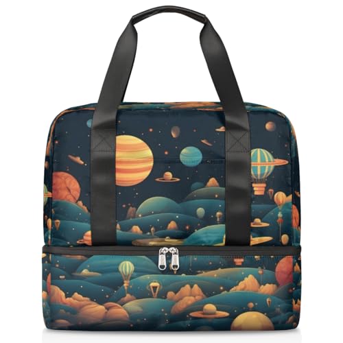 Sport Duffle Bag für Damen Herren Jungen Kirls, Galaxy Cartoon Planet Wochenende Übernachtung Taschen Nass Getrennt 21L Tragetasche für Reisen Gym Yoga, farbe, 21L, Taschen-Organizer von WowPrint