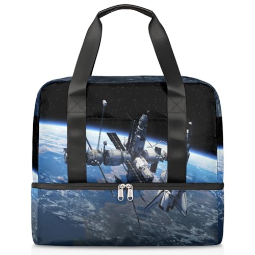 Sport Duffle Bag für Damen Herren Jungen Kirls, Galaxy Space Shuttle Raumstation Wochenende Übernachtungstaschen nass getrennt 21L Tragetasche für Reisen Gym Yoga, farbe, 21L, Taschen-Organizer von WowPrint