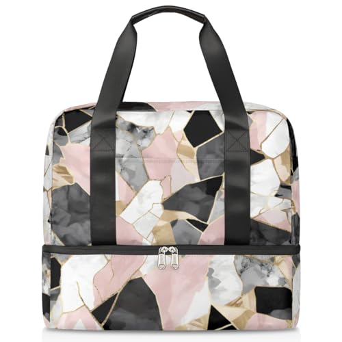 Sport Duffle Bag für Damen Herren Jungen Kirls, Kunst Marmor Geometrischer Druck 21L Wochenende Übernachtung Taschen Nass Getrennte Tragetasche für Reisen Gym Yoga, farbe, 21L, Taschen-Organizer von WowPrint