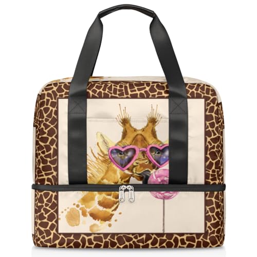 Sport Duffle Bag für Damen Herren Jungen Kirls, Lustiges Tier Giraffe Print Wochenende Übernachtung Taschen Nass Getrennt 21L Tragetasche für Reisen Gym Yoga, farbe, 21L, Taschen-Organizer von WowPrint