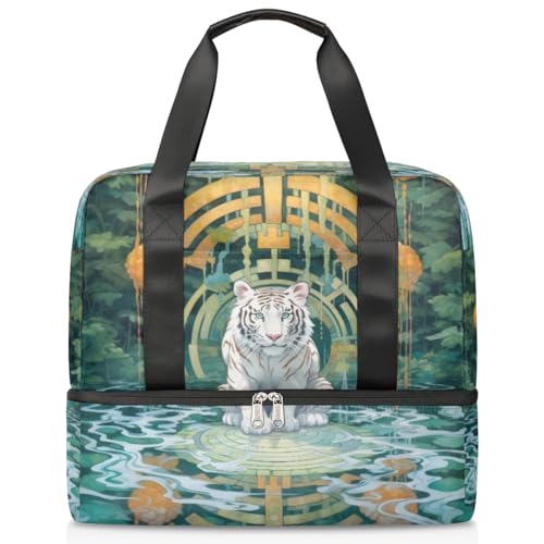 Sport Duffle Bag für Damen Herren Jungen Kirls, Mystical Ethnic Tiger 21L Weekend Overnight Bags Wet Separated Tote Bag for Travel Gym Yoga, farbe, 21L, Taschen-Organizer von WowPrint