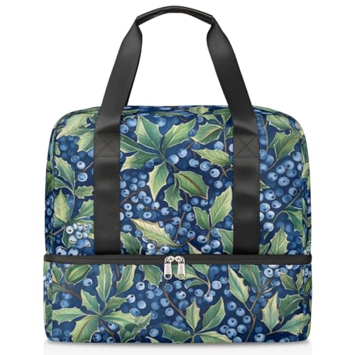 Sport Duffle Bag für Damen Herren Jungen Kirls, Obst Heidelbeeren Wochenende Übernachtung Taschen Nass Getrennt 21L Tragetasche für Reisen Gym Yoga, farbe, 21L, Taschen-Organizer von WowPrint