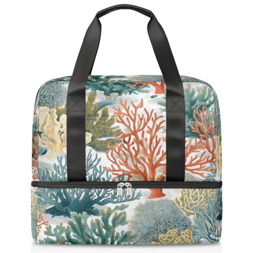 Sport Duffle Bag für Damen Herren Jungen Kirls, Ocean Coral Print 21L Weekend Overnight Bags Wet Seperated Tote Bag for Travel Gym Yoga, farbe, 21L, Taschen-Organizer von WowPrint