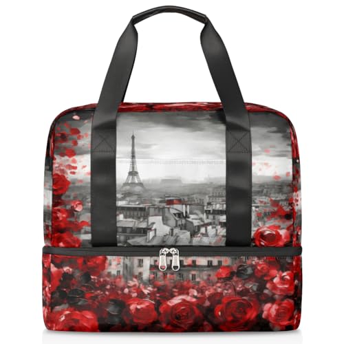 Sport Duffle Bag für Damen Herren Jungen Kirls, Rose Paris Eiffelturm Landschaft 21L Wochenende Übernachtung Taschen Nass Getrennte Tragetasche für Reisen Gym Yoga, farbe, 21L, Taschen-Organizer von WowPrint