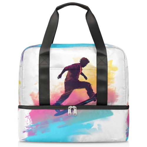 Sport Duffle Bag für Damen Herren Jungen Kirls, Skateboard Spieler Sport 21L Wochenende Übernachtung Taschen Nass Getrennte Tragetasche für Reisen Gym Yoga, farbe, 21L, Taschen-Organizer von WowPrint