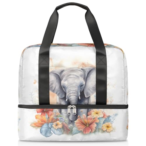 Sport Duffle Bag für Damen Herren Jungen Kirls, Tropic Flower Elephant 21L Weekend Overnight Bags Wet Separated Tote Bag for Travel Gym Yoga, farbe, 21L, Taschen-Organizer von WowPrint