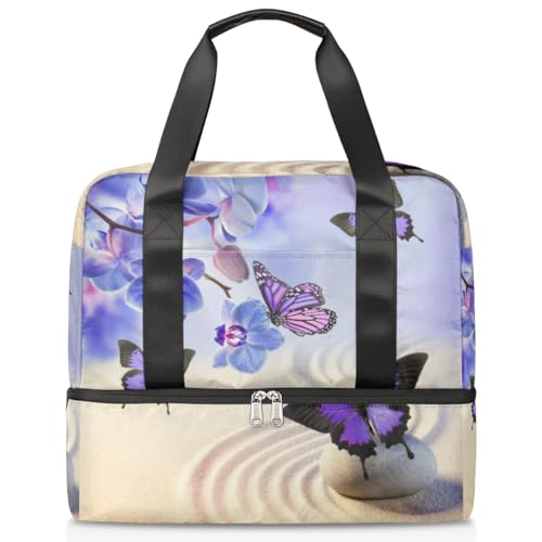 Sport Duffle Bag für Damen Herren Jungen Kirls, Tropische Blume Schmetterlinge 21L Wochenende Übernachtung Taschen Nass Getrennte Tragetasche für Reisen Gym Yoga, farbe, 21L, Taschen-Organizer von WowPrint