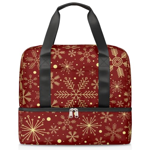 Sport Duffle Bag für Damen Herren Jungen Kirls, Weihnachten Schneeflocken Thema 21L Wochenende Übernachtung Taschen Nass Getrennte Tragetasche für Reisen Gym Yoga, farbe, 21L, Taschen-Organizer von WowPrint