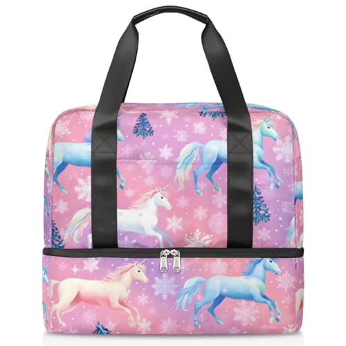 Sport Duffle Bag für Damen Herren Jungen Kirls, Weihnachten Uicorn Pferde 21L Wochenende Übernachtung Taschen Nass Getrennte Tragetasche für Reisen Gym Yoga, farbe, 21L, Taschen-Organizer von WowPrint