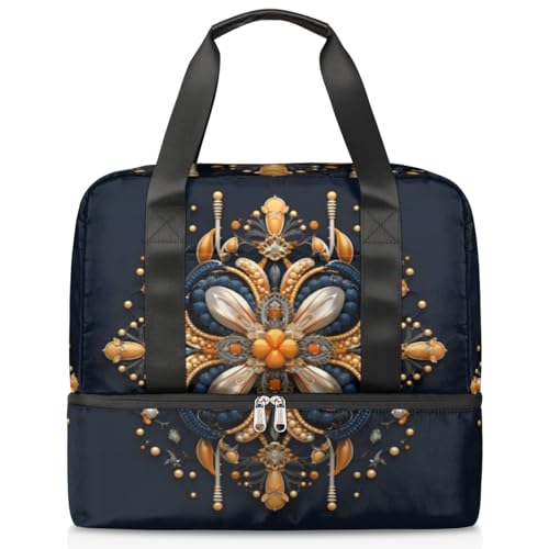 Sport Duffle Bag für Damen Herren Jungen Kirls, ethnisches Blumenmuster 21L Wochenende Übernachtung Taschen Nass Getrennte Tragetasche für Reisen Gym Yoga, farbe, 21L, Taschen-Organizer von WowPrint