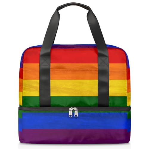 Sporttasche für Damen, Herren, Jungen, bunte Regenbogenfarben, für Wochenende, Übernachtungstaschen, nass getrennt, 21 l, Tragetasche für Reisen, Fitnessstudio, Yoga, farbe, 21L, Taschen-Organizer von WowPrint