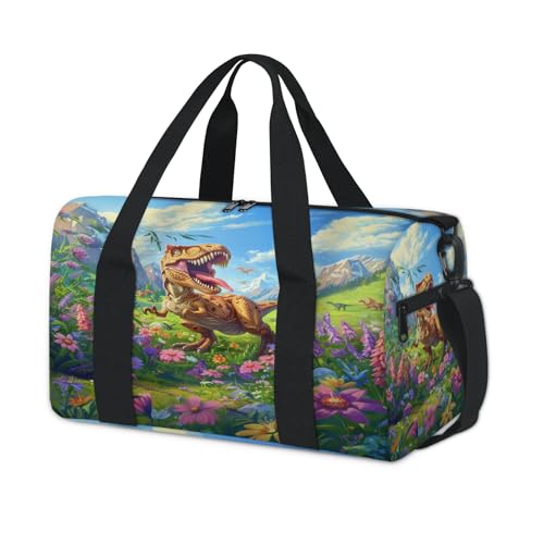 Sporttasche mit Cartoon-Motiv Tyrannosaurus Dinosaurier für Kinder, Mädchen, Jungen, Damen, Herren, Übernachtung, Wochenendtasche, Reisetasche, Tragetasche, Fitnessstudio, lässige Seesack von WowPrint