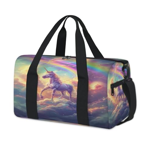 Sporttasche mit Pferdeeinhorn, Regenbogenfarben, für Kinder, Mädchen, Jungen, Damen, Herren, Übernachtung, Wochenender, Reisetasche, Tragetasche, Fitnessstudio, lässige Seesack von WowPrint