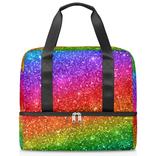 Sporttasche mit Regenbogenstreifen, für Damen, Herren, Jungen, bunt, Regenbogenfarben, Wochenende, Übernachtungstaschen, nass getrennt, 21 l, Tragetasche für Reisen, Fitnessstudio, Yoga, farbe, 21L, von WowPrint