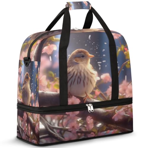 Spring Bird Cherry Blossom Travel Duffle Bag for Women Men Weekend Overnight Bags Foldable Wet Separated 47L Tote Bag for Sports Gym Yoga, farbe, 47L, Taschen-Organizer von WowPrint