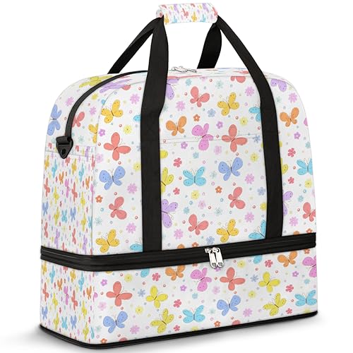 Spring Butterflies Travel Duffle Bag for Women Men Cute Butterfly Weekend Overnight Bags Foldable Wet Separated 47L Tote Bag for Sports Gym Yoga, farbe, 47 L, Taschen-Organizer von WowPrint