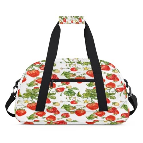 Spring Strawberries Leaves Kids Duffel Bags for Girls Boys, Strawberries Fruits Overnight Weekender Travel Bag 24L Sport Gym Duffel Bag Practice Tote Carry Bag, farbe, (24L) UK, Taschen-Organizer von WowPrint