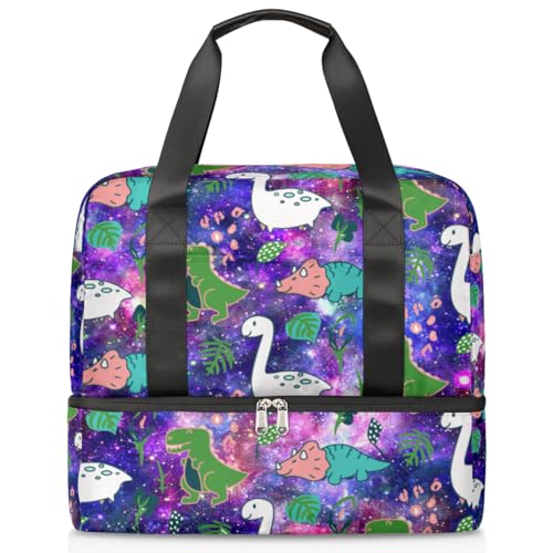 Stars Dinosa Sport Duffle Bag für Damen Herren Jungen Kirls Dinosaurier Galaxy Wochenende Übernachtung Taschen Nass Getrennt 21L Tragetasche für Reisen Gym Yoga, farbe, 21L, Taschen-Organizer von WowPrint