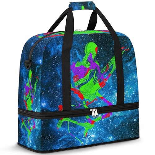 Stars Galaxy Rock Skull Travel Duffle Bag for Women Men Galaxy Sky Weekend Overnight Bags Foldable Wet Separated 47L Tote Bag for Sports Gym Yoga, farbe, 47 L, Taschen-Organizer von WowPrint
