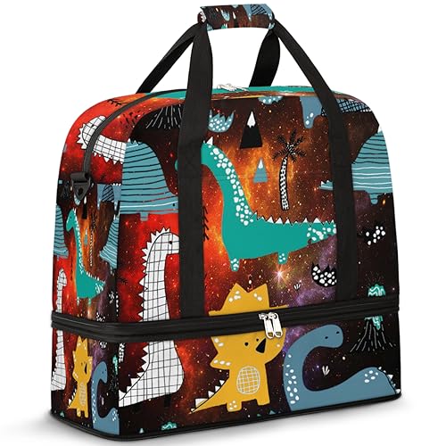 Sterne Galaxy Dinosaurier Reise Duffle Bag für Damen Herren Galaxy Wochenende Übernachtung Taschen Faltbar Nass Getrennt 47L Tote Bag für Sport Gym Yoga, farbe, 47 L, Taschen-Organizer von WowPrint