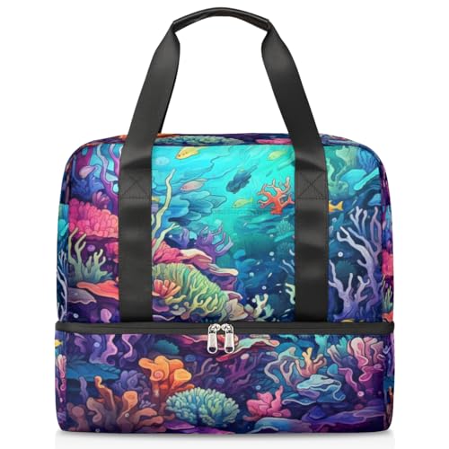 Submarine World Ocean Print Sports Duffle Bag for Women Men Boys Kirls Weekend Overnight Bags Wet Separated 21L Tote Bag for Travel Gym Yoga, farbe, 21L, Taschen-Organizer von WowPrint