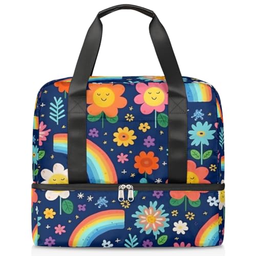 Süße Blume Regenbogen Sport Duffle Bag für Damen Herren Jungen Kirls Wochenende Übernachtung Taschen nass getrennt 21L Tragetasche für Reisen Gym Yoga, farbe, 21L, Taschen-Organizer von WowPrint