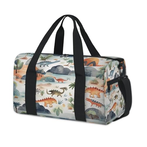 Süße Reisetasche mit Cartoon-Wald-Dinosaurier-Motiv, für Kinder, Mädchen, Jungen, Damen, Herren, Übernachtung, Wochenender, Reisetasche, Tragetasche, Fitnessstudio, lässige Seesack von WowPrint