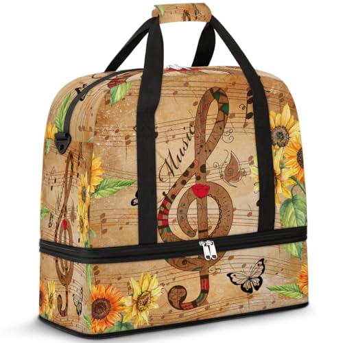 Sunflower Butterfly Music Note Travel Duffle Bag for Women Men Weekend Overnight Bags Foldable Wet Separated 47L Tote Bag for Sports Gym Yoga, farbe, 47L, Taschen-Organizer von WowPrint