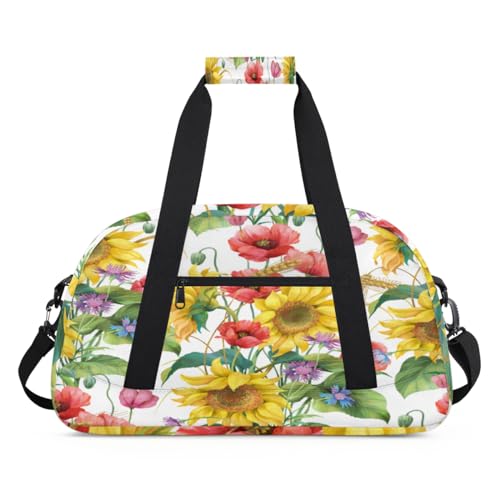 Sunflower Poppy Flower Summer Kids Duffel Bags for Girls Boys, Overnight Weekender Travel Bag 24L Sport Gym Duffel Bag Practice Tote Carry Bag, farbe, (24L) UK, Taschen-Organizer von WowPrint